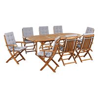 9-Piece Wooden Outdoor Dining Set with Cushions