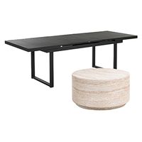 Sleek Outdoor Slatted Dining Table with Round Coffee Table