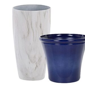 Contemporary Wood-Grain Vase and Glossy Royal Blue Planter Duo