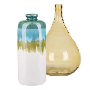 Artisanal Ombre Ceramic and Amber Glass Vase Set